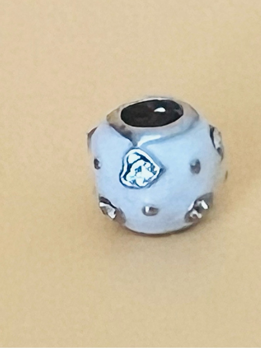 Silver plated & white enamel paved clear crystal charm